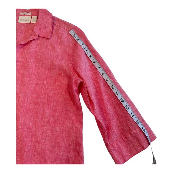 Chicos Womens Red 100% Linen No Iron Button Up Tunic Top Size 0 US S 3/4 Sleeve - Picture 7 of 15